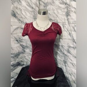 Red Scoop Neck Ruched Blouse